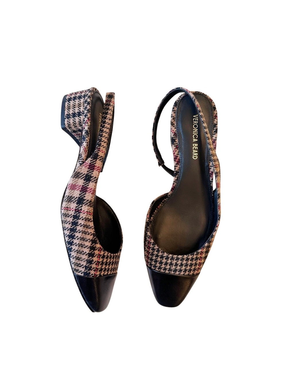 Veronica Beard Cecile Plaid Cap-Toe Slingback Camel Multi size 5